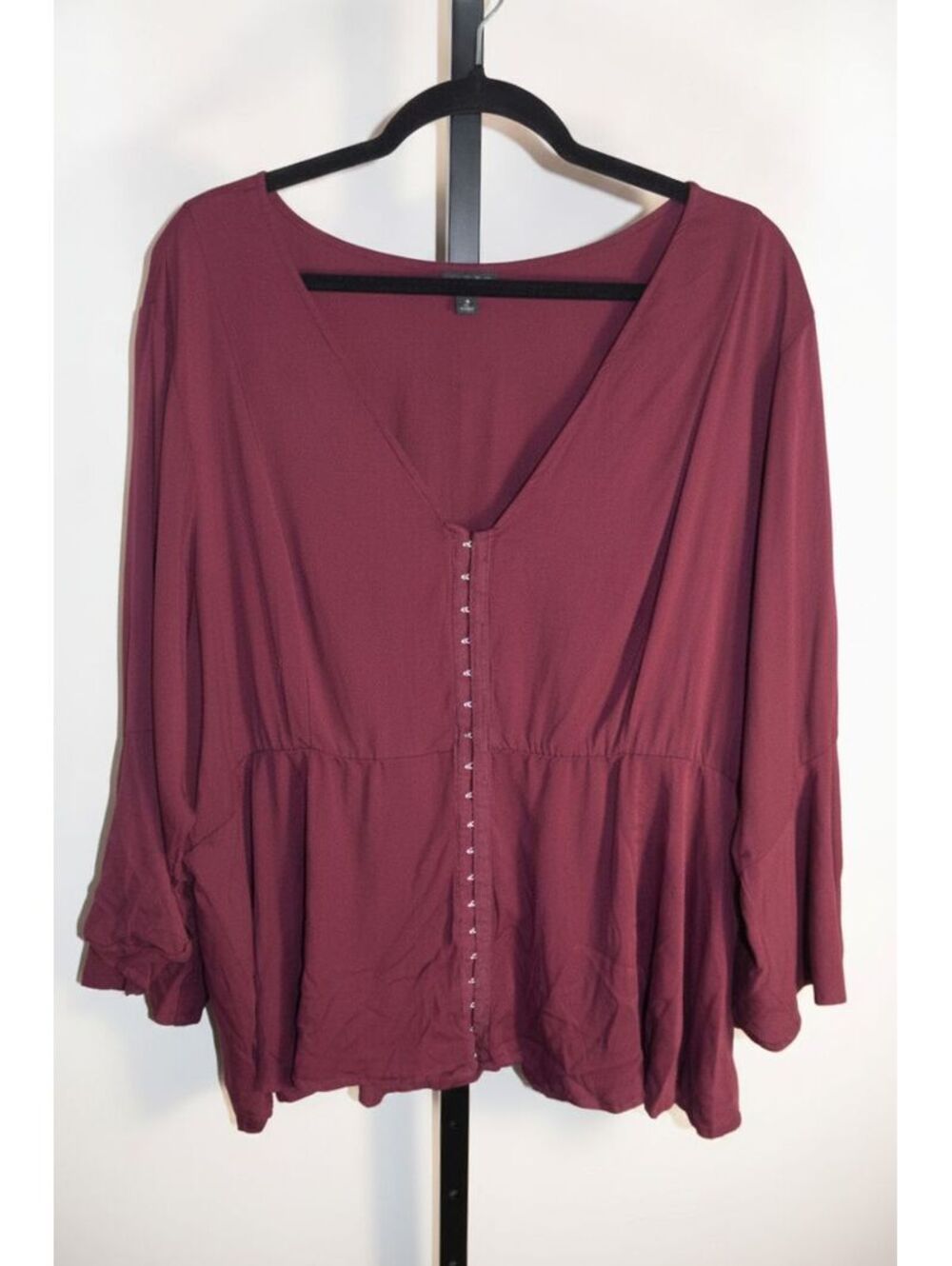Torrid Women's Size 4 Burgundy Peplum Top – V-Neck Bell Sleeve Blouse